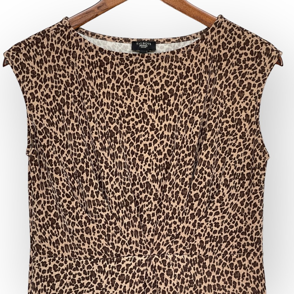 Talbots Petites Womens Small Leopard Print Sleeveless Sheath Dress Brown Tan S - Picture 6 of 7